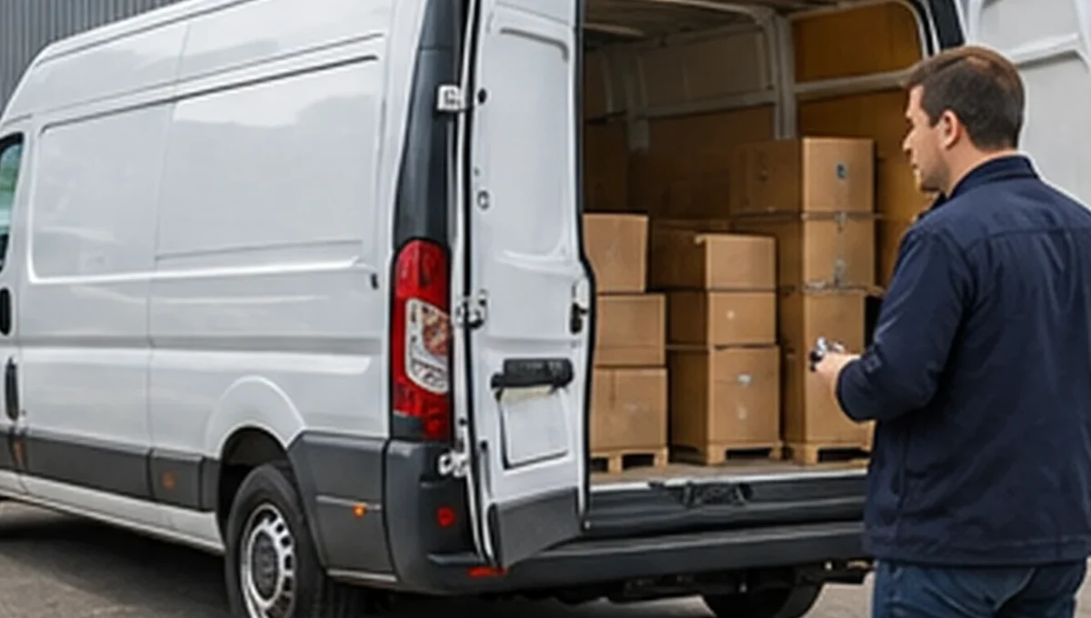 Camions et fourgons utilitaires alignés dans un dépôt