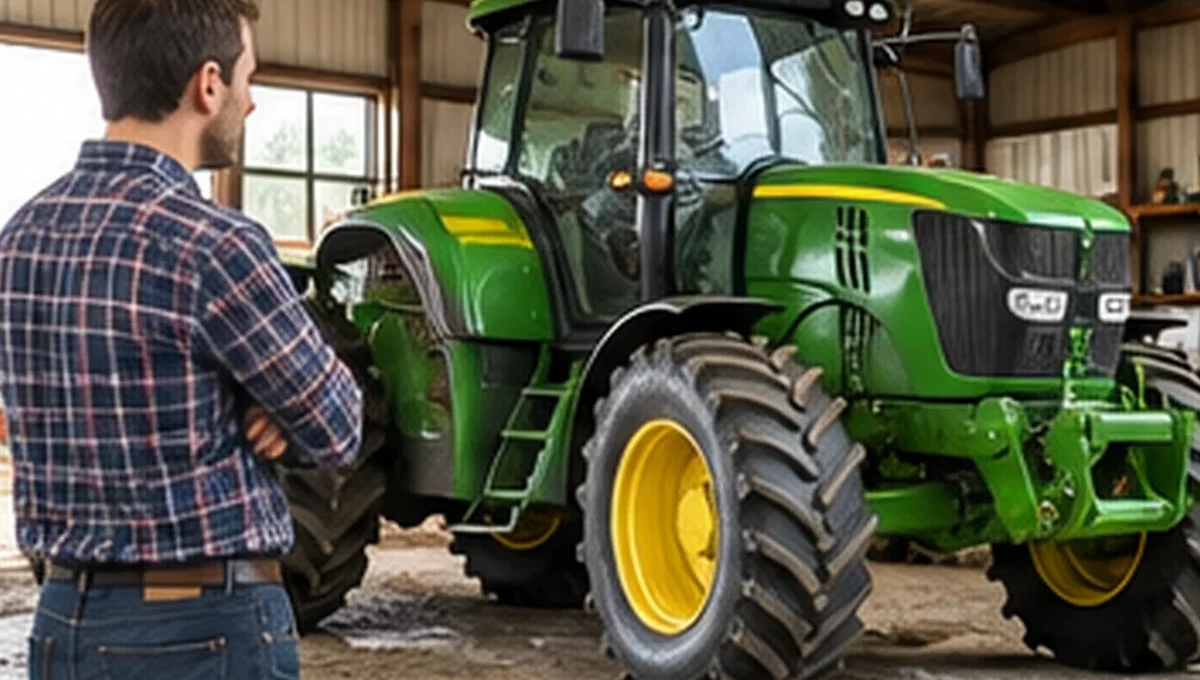 Alignement de machines agricoles devant un hangar d'exploitation